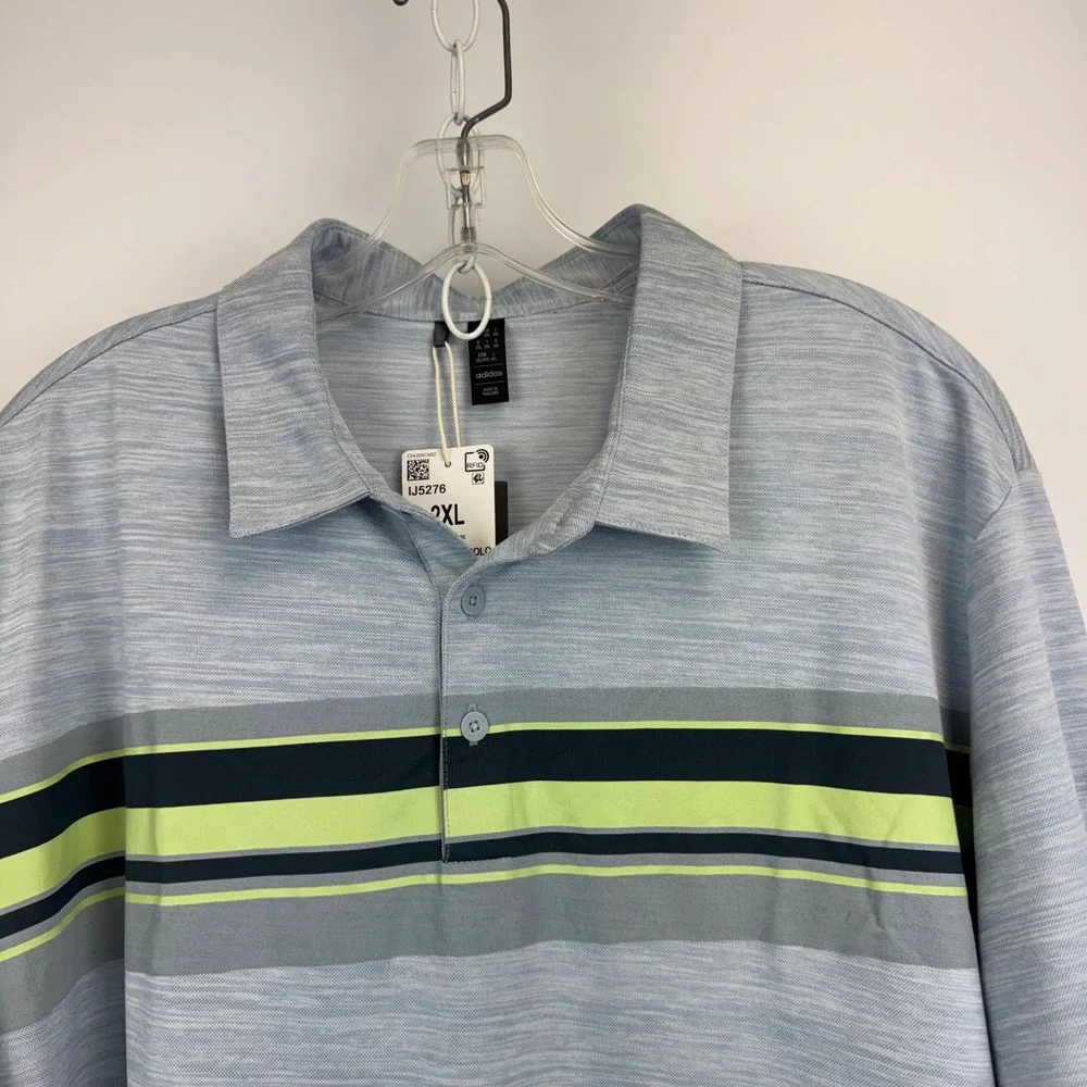 Adidas Mens Chest Graphic Golf Polo Shirt‎ Wonder Blue Melange IJ5276 2XL NWT